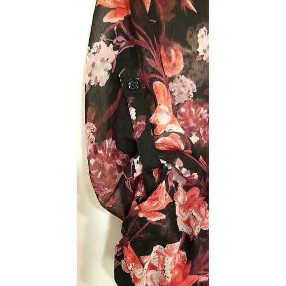 Kut from the Kloth Top Womens Medium Black Red Floral Sheer Long Sleeve      T40 - Picture 2 of 5